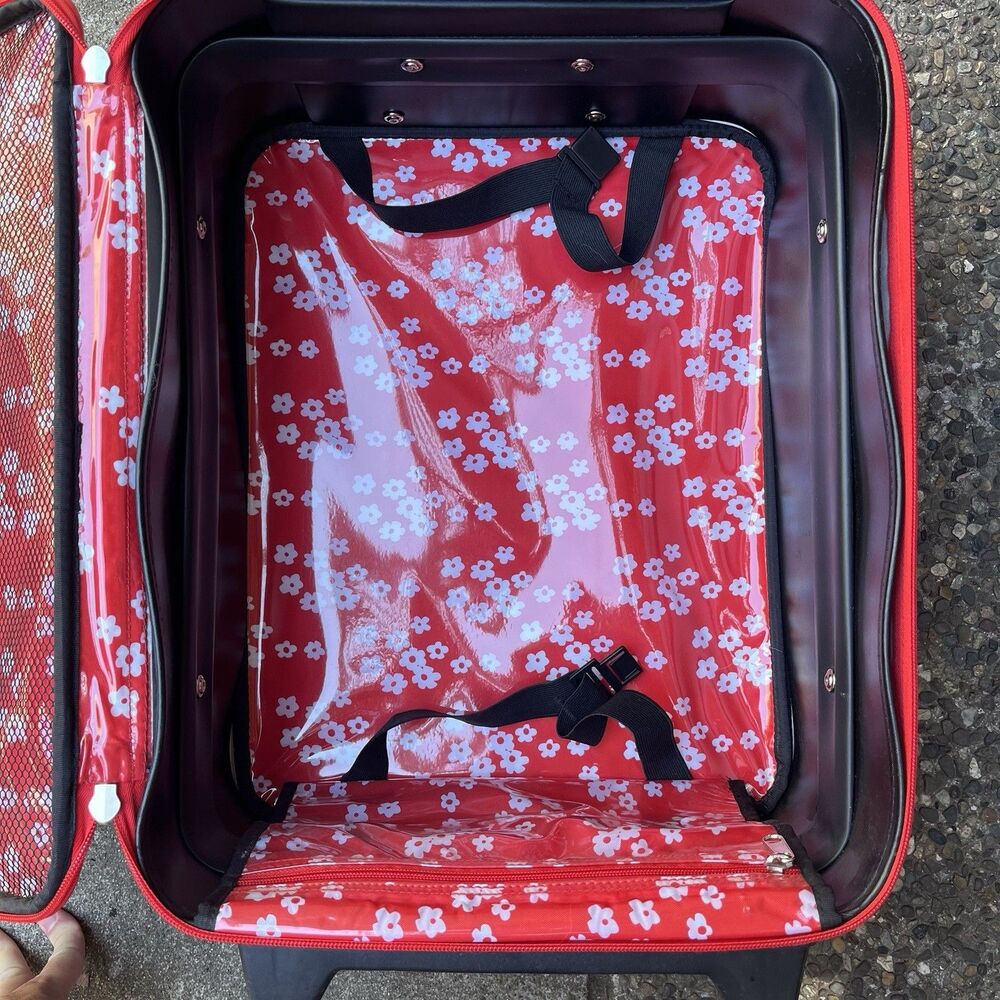 Vintage Roxy Y2K Red White Daisy Floral Rolling Carry On Suitcase Luggage - Picture 12 of 12